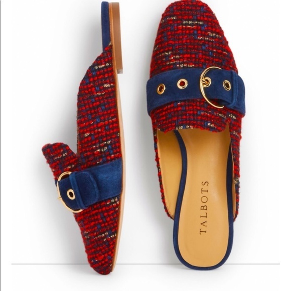 TALBOTS STELLA TWEED  RED/NAVY/SILVER METALLIC Mules